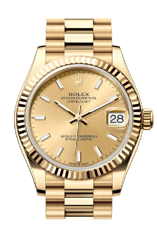 Rolex Datejust 31 Champagne Dial Fluted Bezel Yellow Gold Ladies Watch 278278 278278-0040