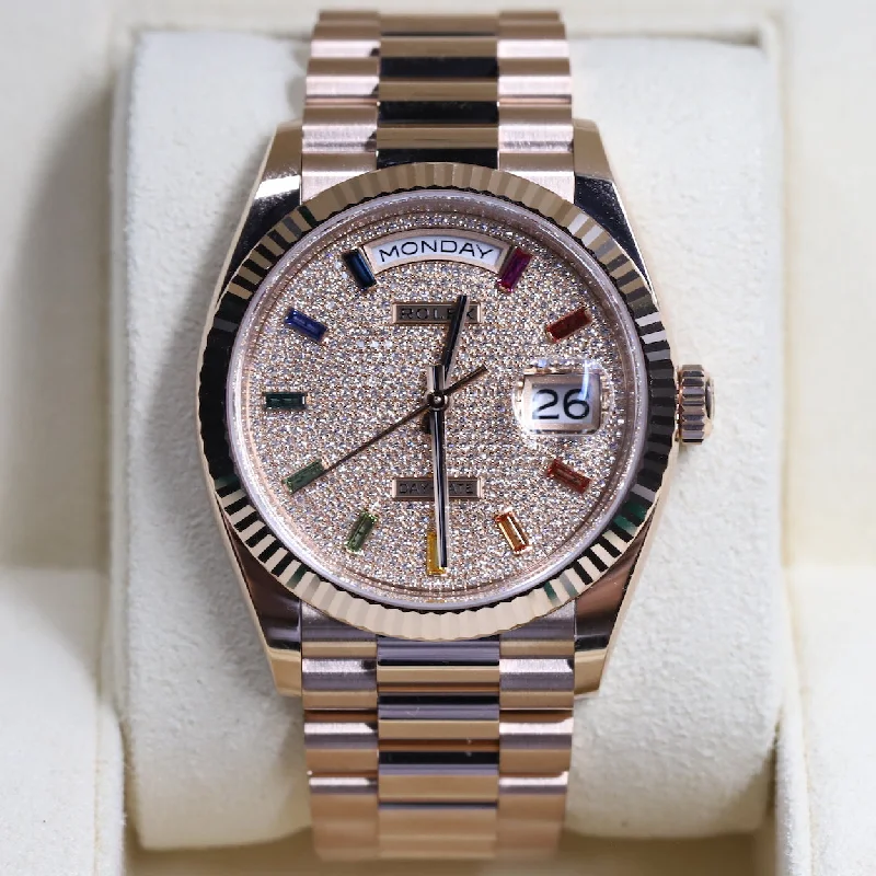 Rolex<br>128235 Day-Date 36 Pave Rainbow Dial