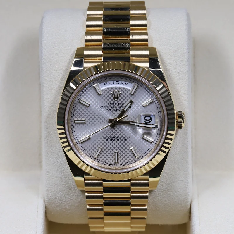 Rolex<br>228238 DayDate 40 Silver Diagonal Motif Dial