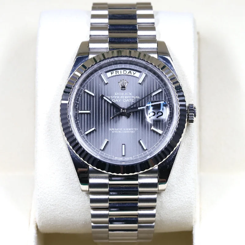 Rolex<br>228239 DayDate 40 Dark Rhodium Stripe Motif Dial