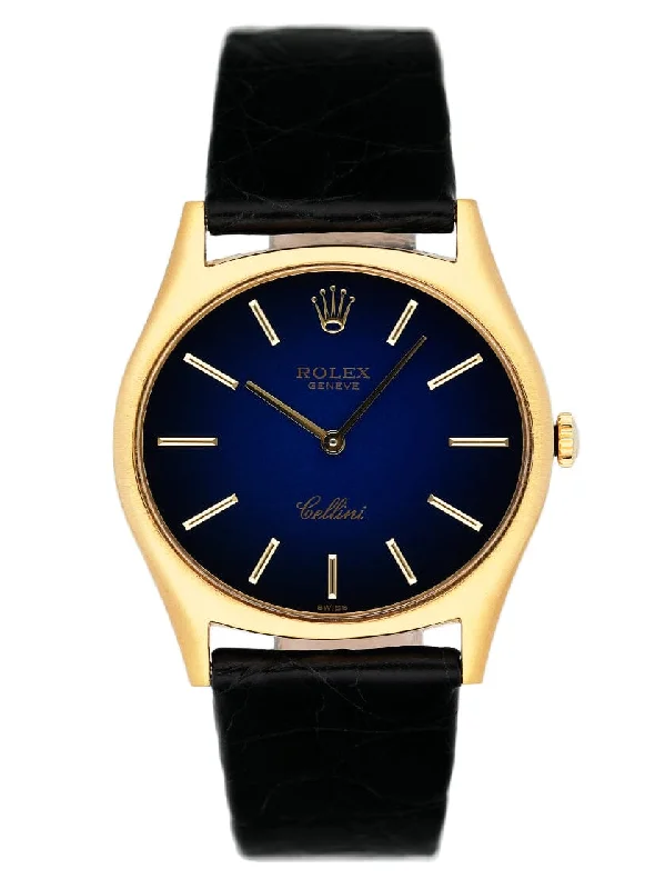 Rolex Cellini 3806 Blue Vignette Dial 18K Yellow Gold Mens Watch