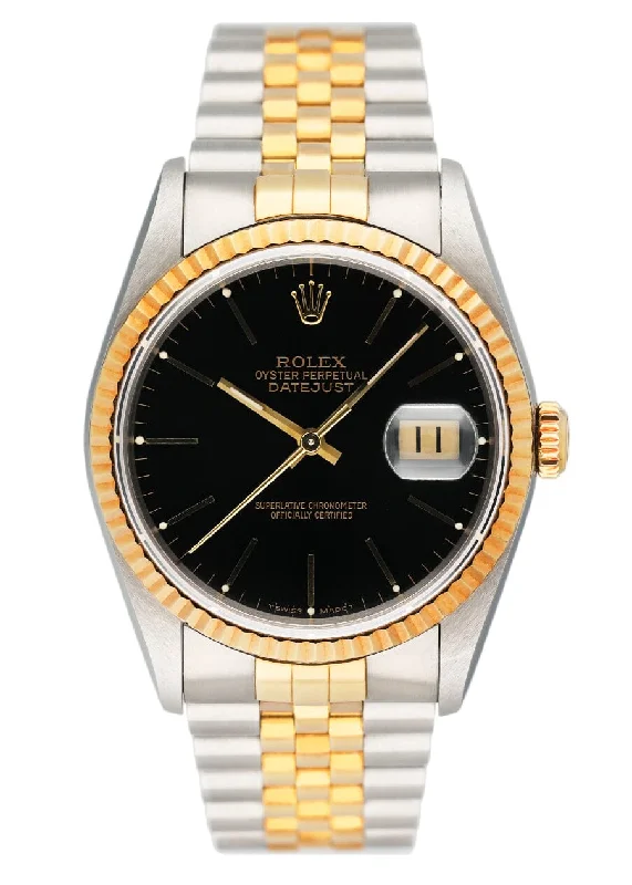 Rolex Datejust 16233 Black Dial Mens Watch Box Papers