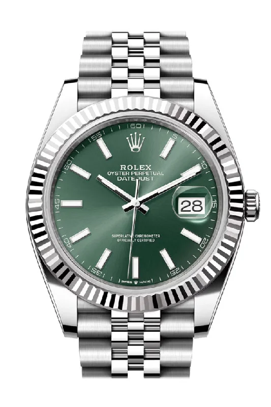 Rolex Datejust 41 Green Dial Fluted Bezel Jubilee Bracelet 126334