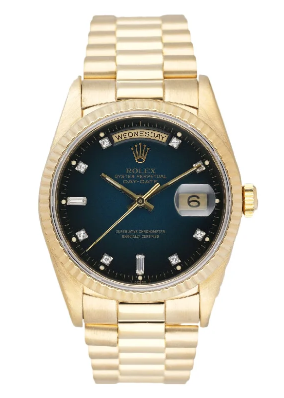 Rolex Day Date 18238 Blue Vignette Dial 18K Yellow Gold Mens Watch