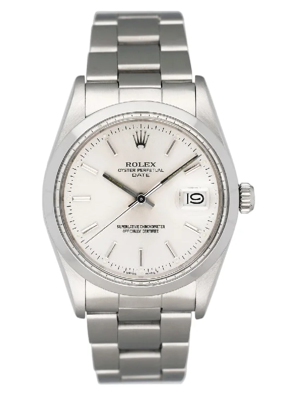 Rolex Oyster Perpetual Date 15000 Silver Dial Mens Watch