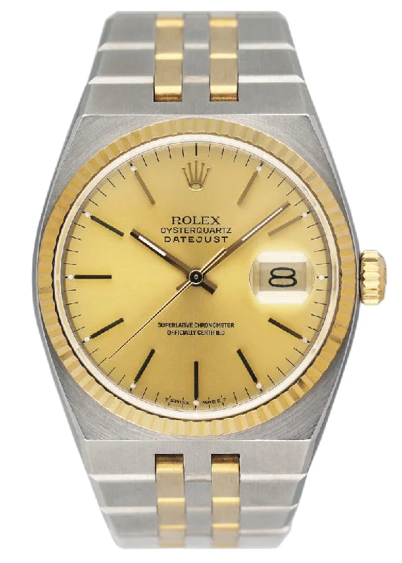 Rolex Oysterquartz Datejust 17013 Two Tone Mens Watch Box Papers