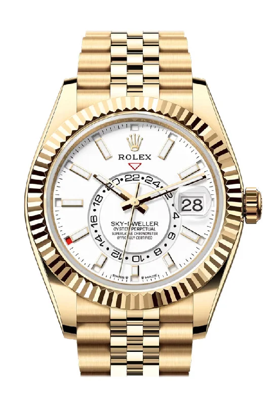 Rolex Sky Dweller White Dial Fluted Bezel Yellow Gold Jubilee Bracelet 336938