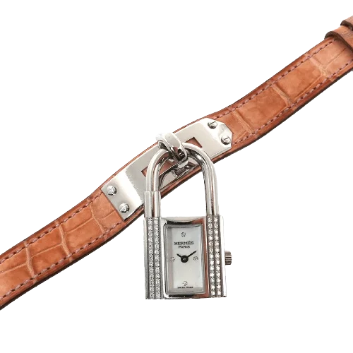 Hermes Vintage Kelly Watch Diamond Bezel White Dial Quartz SKCP1298