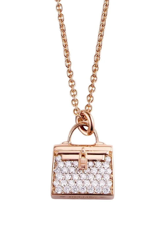 Hermès Amulettes Kelly Rose Gold Diamond Pendant Necklace SKC1760