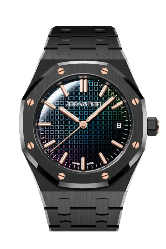 Audemars Piguet Royal Oak 34 Rainbow-coloured sapphire Dial Black Ceramic Watch 77350CE.OO.1266CE.02.A