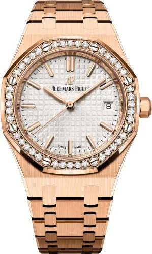 Audemars Piguet Royal Oak 34mm Selfwinding Rose Gold Diamond Bezel Silver Dial - 77351OR.ZZ.1261OR.01