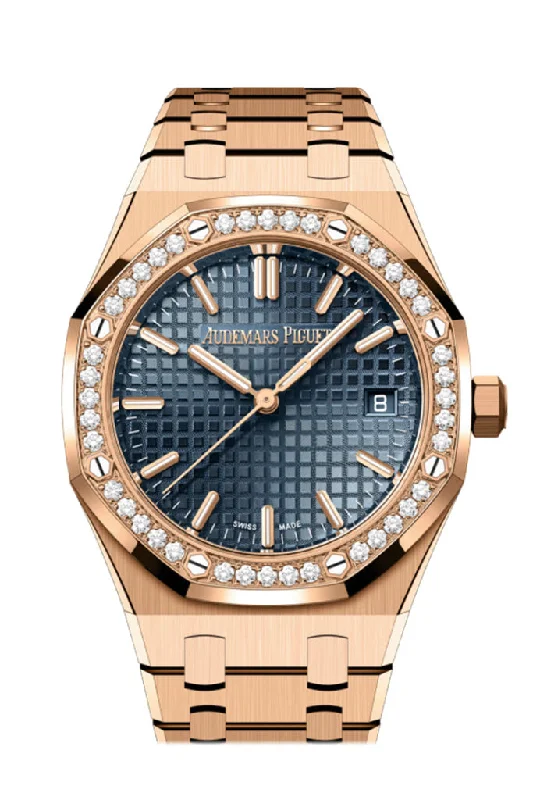 Audemars Piguet Royal Oak 34 Blue Dial Rose Gold Diamond Bezel 77451OR.ZZ.1361OR.04