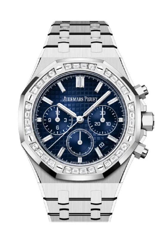 Audemars Piguet Royal Oak 38 Chronograph White Gold Diamond Bezel Blue Diamond Baguette Dial Watch 26715BC.ZZ.1356BC.01