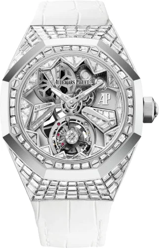 Audemars Piguet Royal Oak Concept Flying Tourbillon 38.5mm White Gold Diamond Paved Alligator Leather Strap | 26228BC.ZZ.D011CR.01