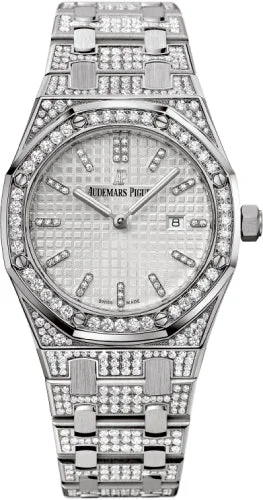 Audemars Piguet Royal Oak Quartz Ladies White Gold Silver Diamond Index 33mm Bracelet | 67652BC.ZZ.1262BC.01