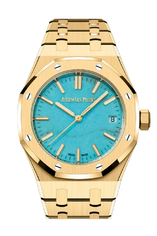 Audemars Piguet Royal Oak 37mm Yellow Gold Turquoise Dial Watch 15550BA.OO.1356BA.01