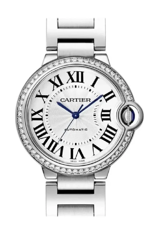 Cartier Ballon Bleu De Cartier 36mm Diamond Bezel Silver Dial	W4BB0024