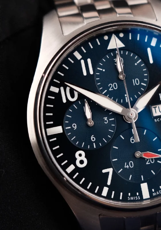 IWC Fliegeruhr Chronograph IW388102 Box + og. Papiere + IWC Strap and Buckle, Blue Dial, German Delivered