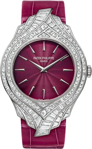 Patek Philippe Calatrava Ladies 34mm Cherry Red Index White Gold Diamond Set Leather Manual | 4895G-001