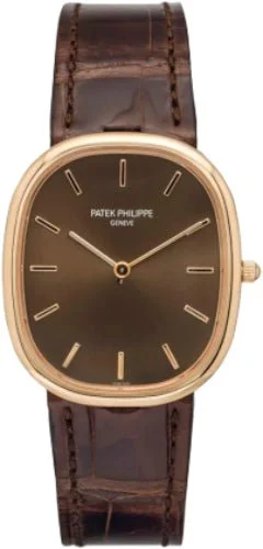 Patek Philippe Golden Ellipse 31.1 x 35.6mm Brown Sunburst Index Rose Gold Leather Manual | 3738/100R-001