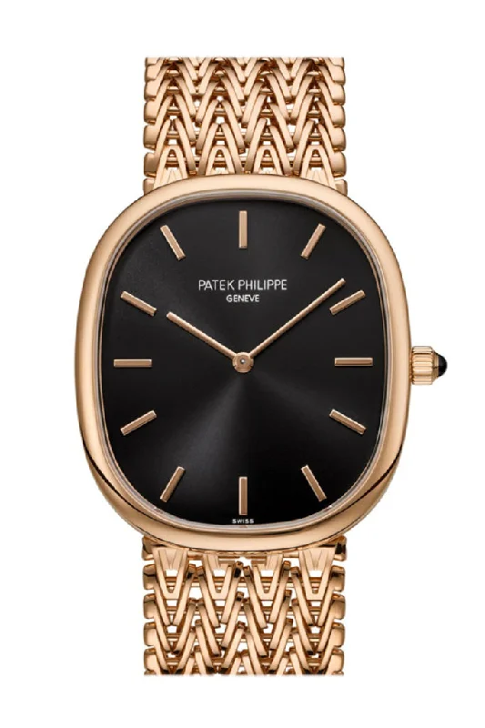 Patek Philippe Golden Ellipse Black Dial Rose Gold Watch 5738/1R