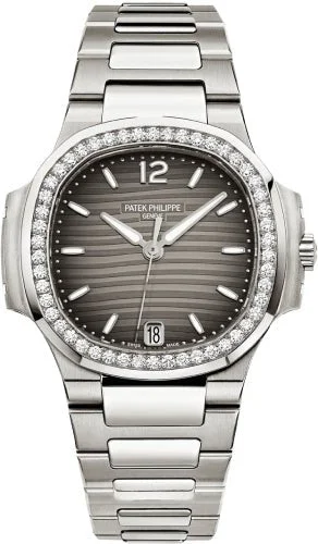 Patek Philippe Nautilus Ladies 33.6mm Charcoal Index Diamond Bezel Stainless Steel Date | 7018/1A-011