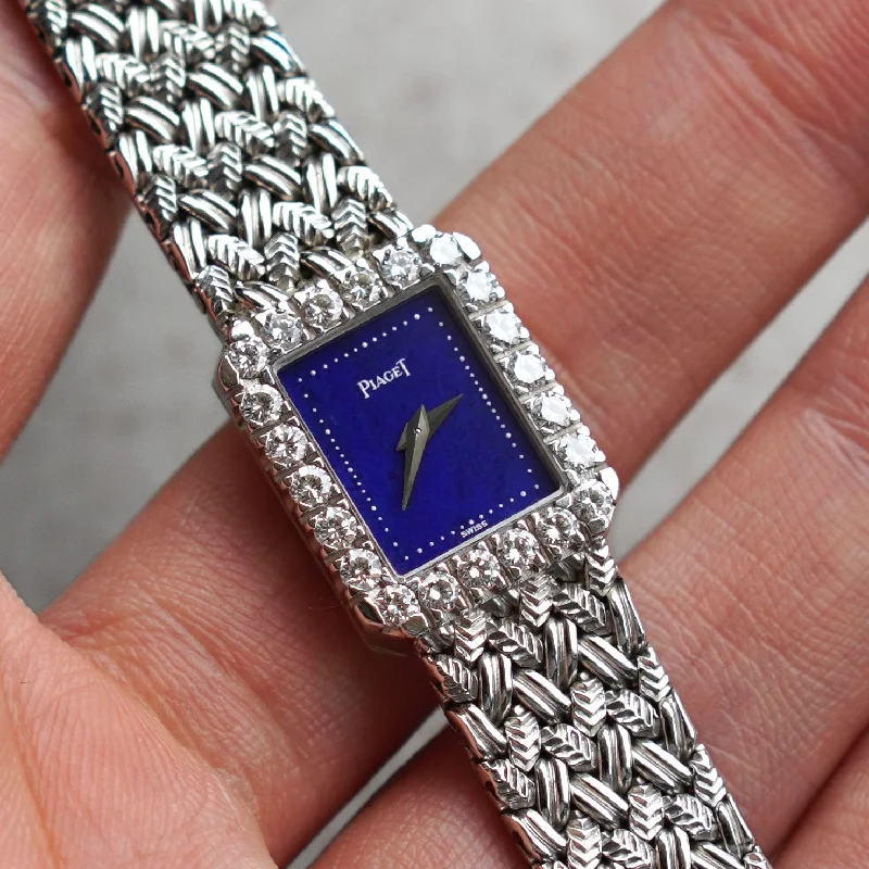 Piaget Bracelet Watch with Lapis Lazuli Dial and Factory Diamond-set Bezel, White Gold