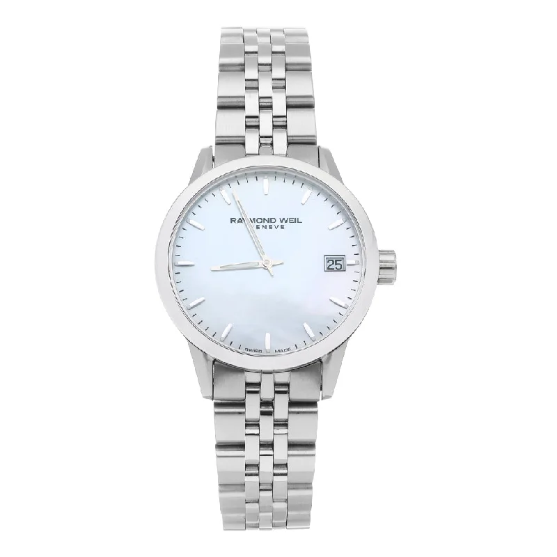 Reloj Raymond Weil para dama en acero inoxidable.