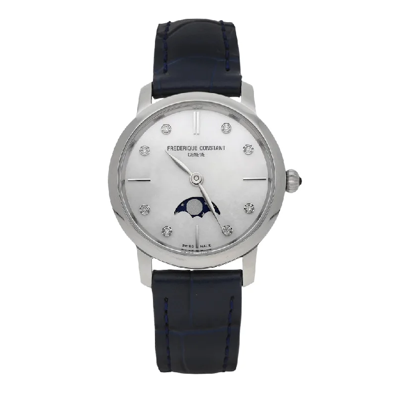 Reloj Frederique Constant para dama en acero inoxidable correa piel.