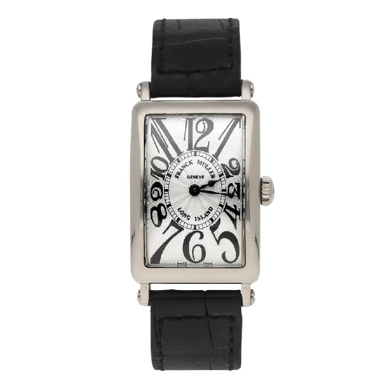 Reloj Franck Muller para dama modelo Long Island caja y broche en oro blanco 18 kilates.