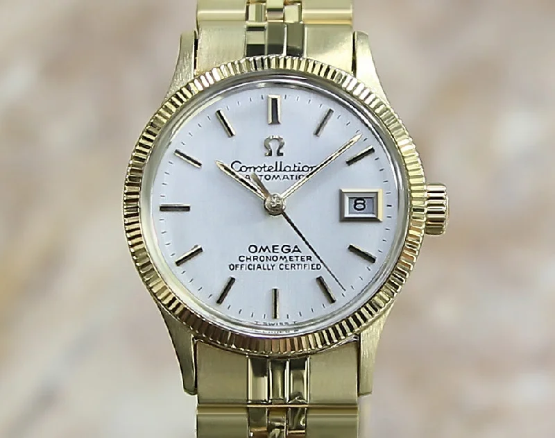 Omega Constellation 25mm Ladies 18k Gold Bezel SS 1965 Watch